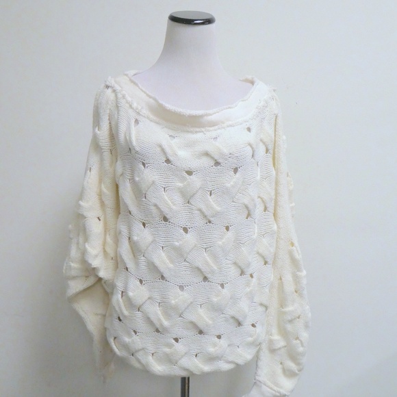 FREE PEOPLE DESERT SANDS CABLE COTTON white Sweater XS new with tags - Picture 5 of 6